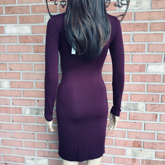 BODY CON WINE COLOR MIDI DRESS - Picture 2 of 6